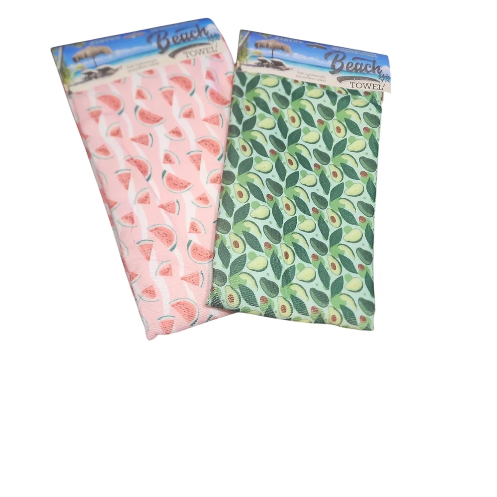 2 pc Beach Towel Set Watermelon and Avocado Prints Microfiber